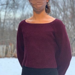 Maroon cropped scoop neck sweater